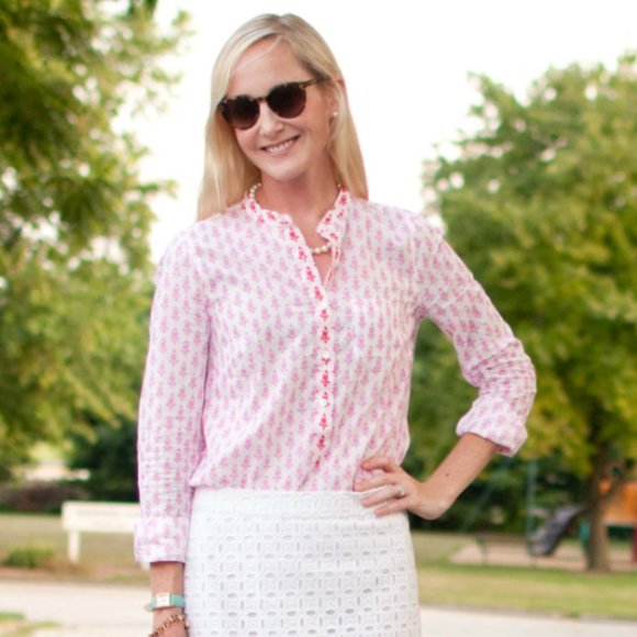 J. Crew Tops - Blogger Fave ❤️ J. Crew Pink Red Contrast Floral Print Spring Poplin Popover 4